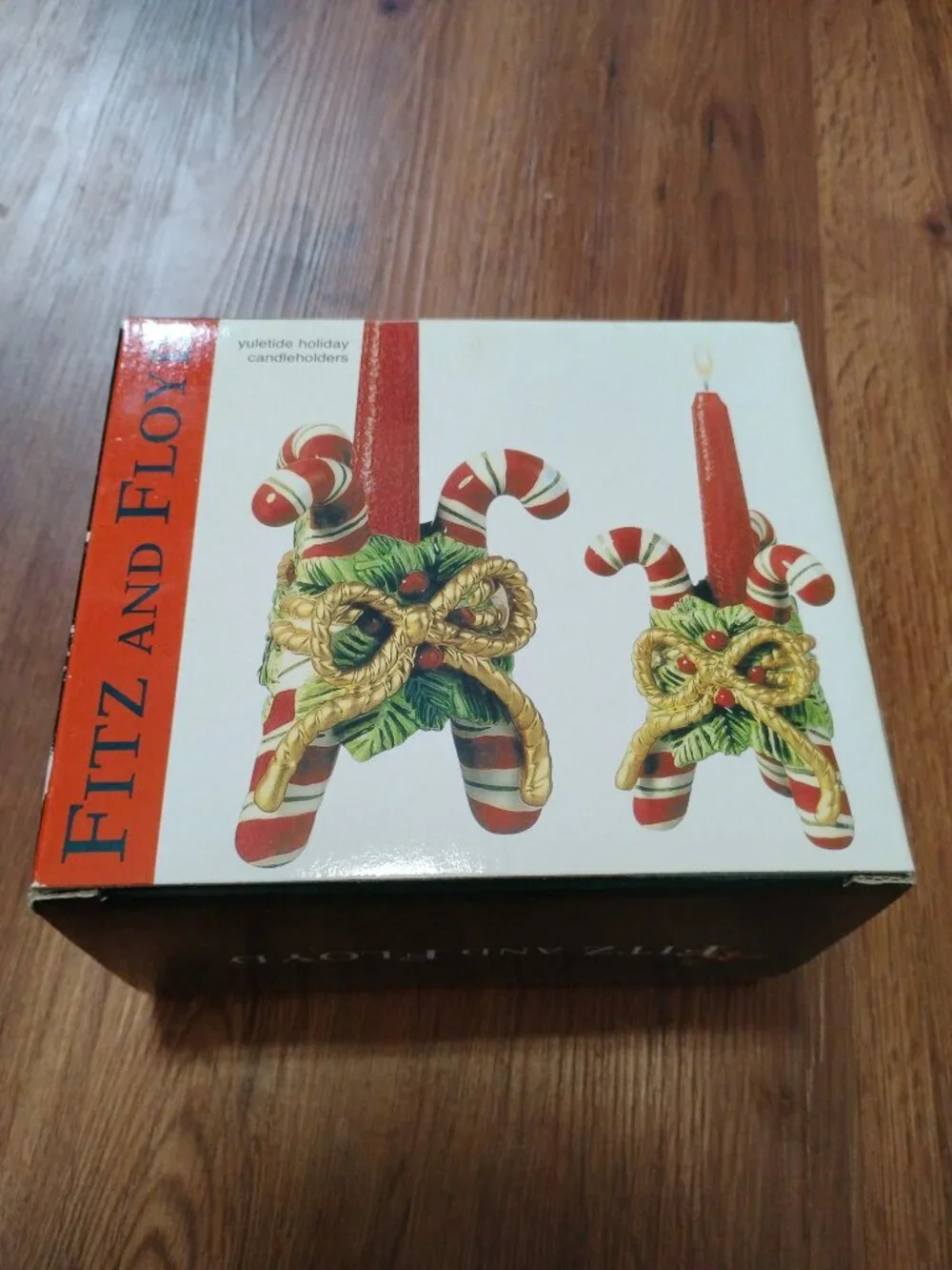Fitz & Floyd Yuletide Holiday Candleholders Pair Christmas Open Box